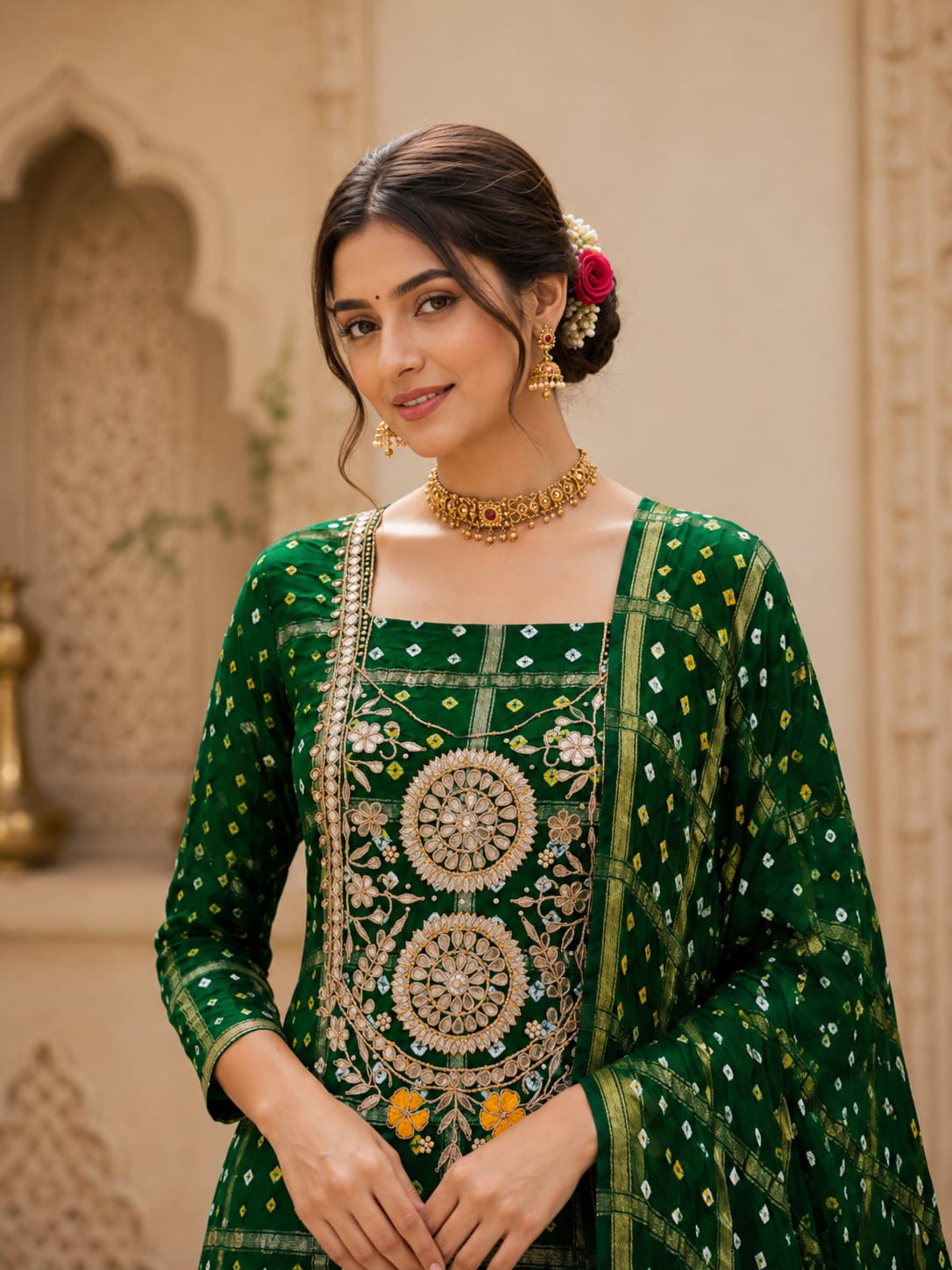 KcPc Traditional Gaji Silk Suit with Gotapatti EmbroideryJITEN