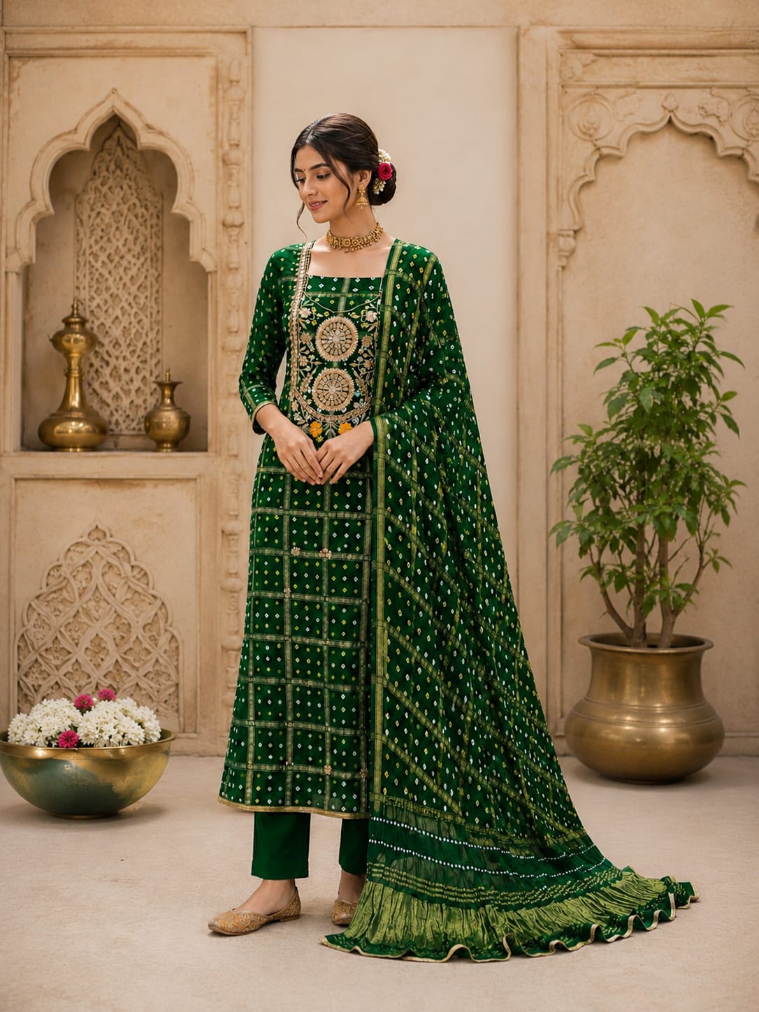 KcPc Traditional Gaji Silk Suit with Gotapatti EmbroideryJITEN
