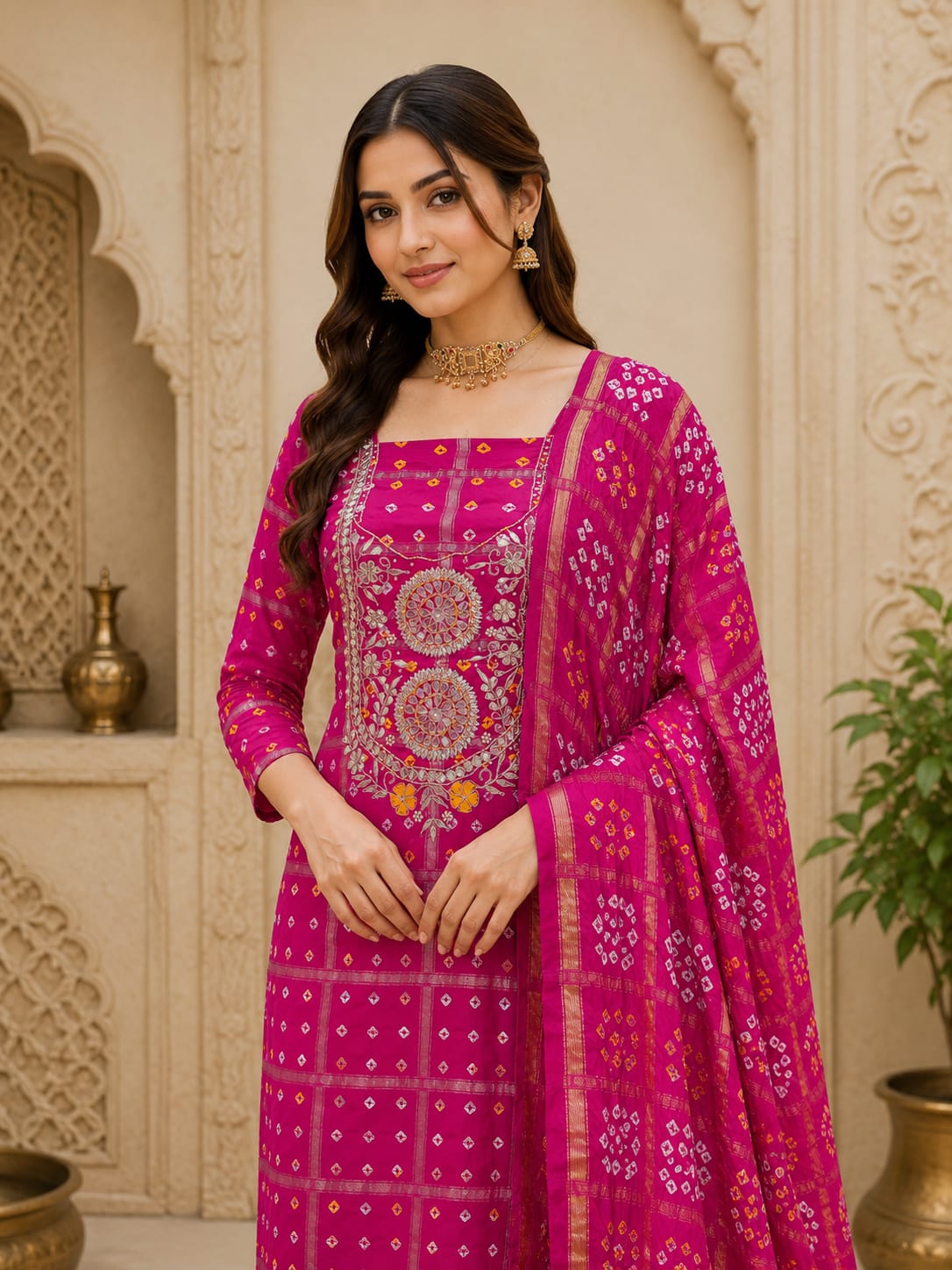 KcPc Royal Gaji Silk Bandhani Dress Material SetJITEN