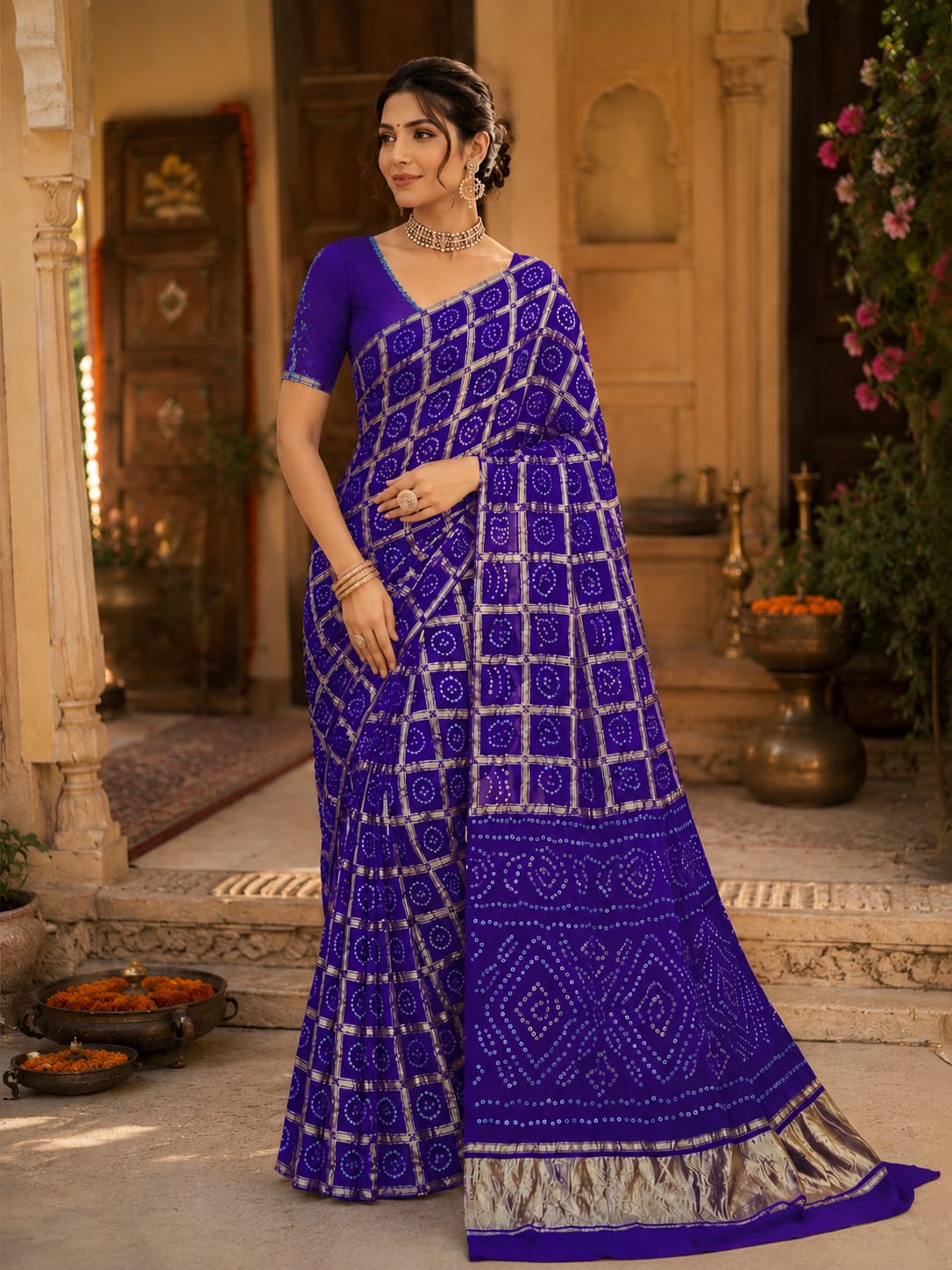 KcPc Premium Semi Gaji Silk Bandhani Saree for Women MSC