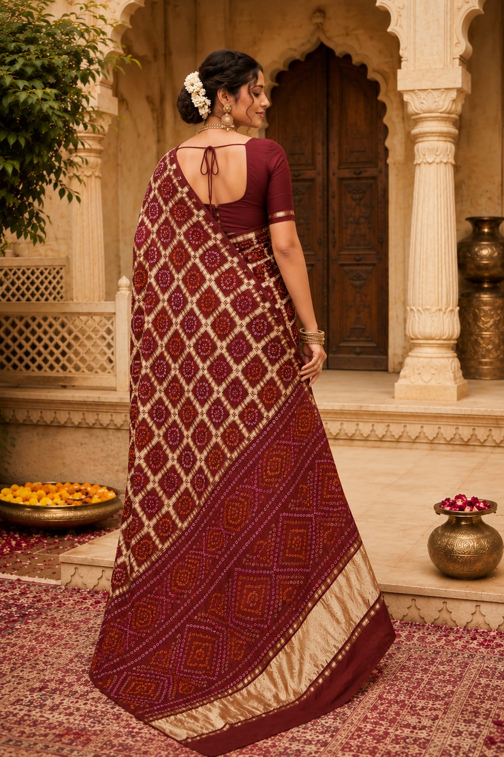 KcPc Traditional Semi Gaji Silk Bandhani Saree Online MSC
