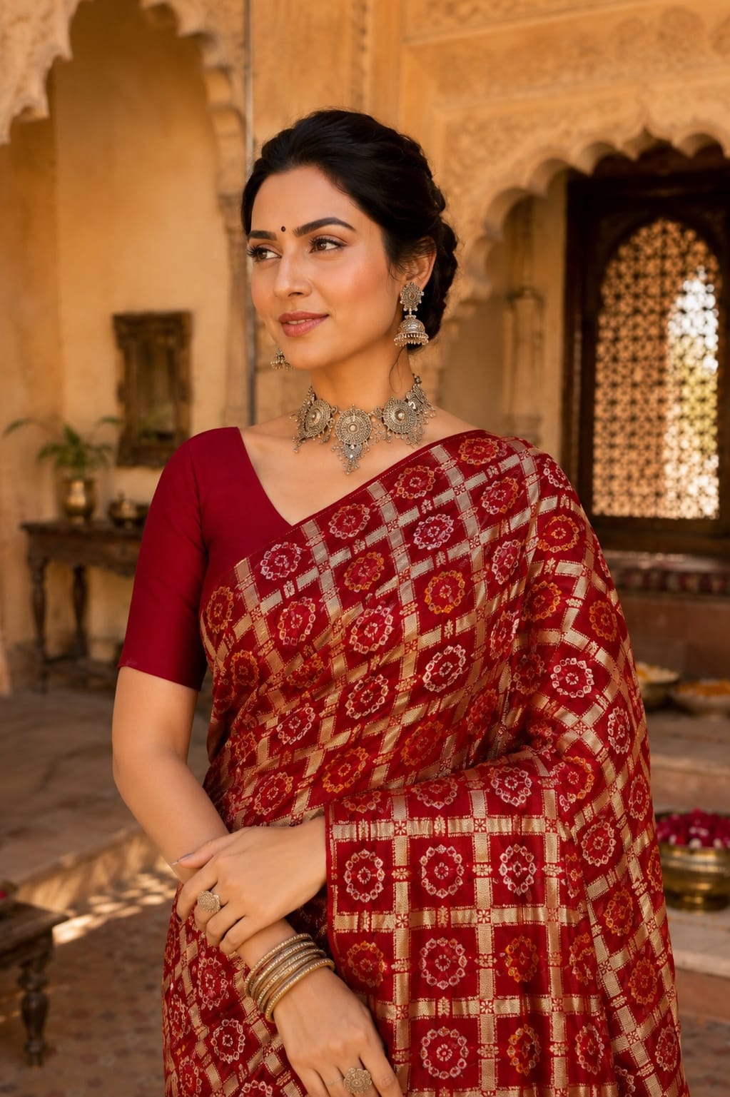 KcPc Premium Bandhani Style Semi Gaji Silk SareeMSC