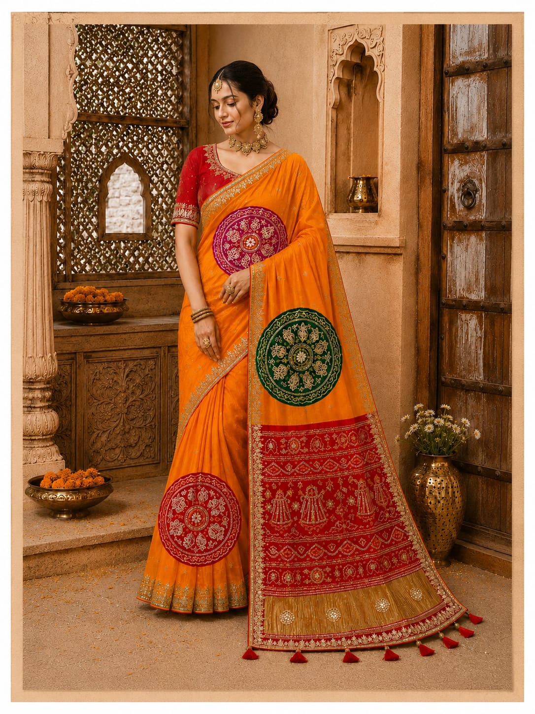 KcPc Premium Gaji Silk Bandhani Saree with Gota Patti WorkAMT