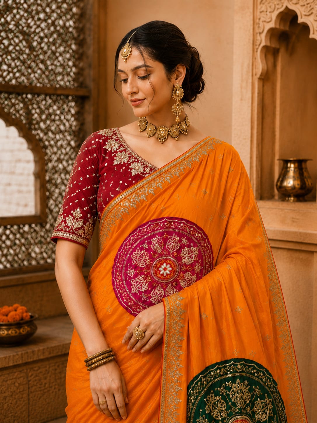 KcPc Premium Gaji Silk Bandhani Saree with Gota Patti WorkAMT