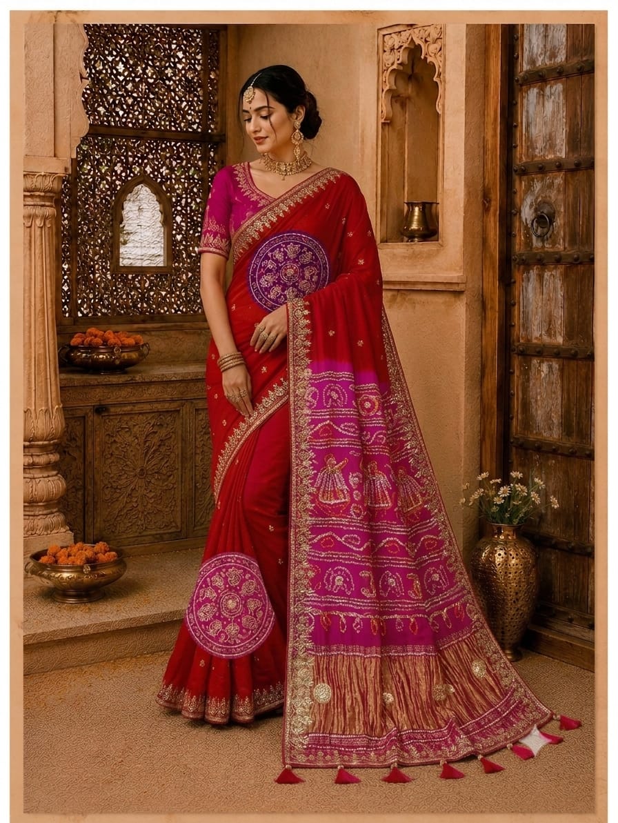 KcPc Premium Bandhani Gaji Silk Saree with Elegant Gota PattiAMT