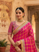 KcPc Georgette Bandhani Saree with Embroidery Work BAL
