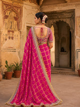 KcPc Georgette Bandhani Saree with Embroidery Work BAL