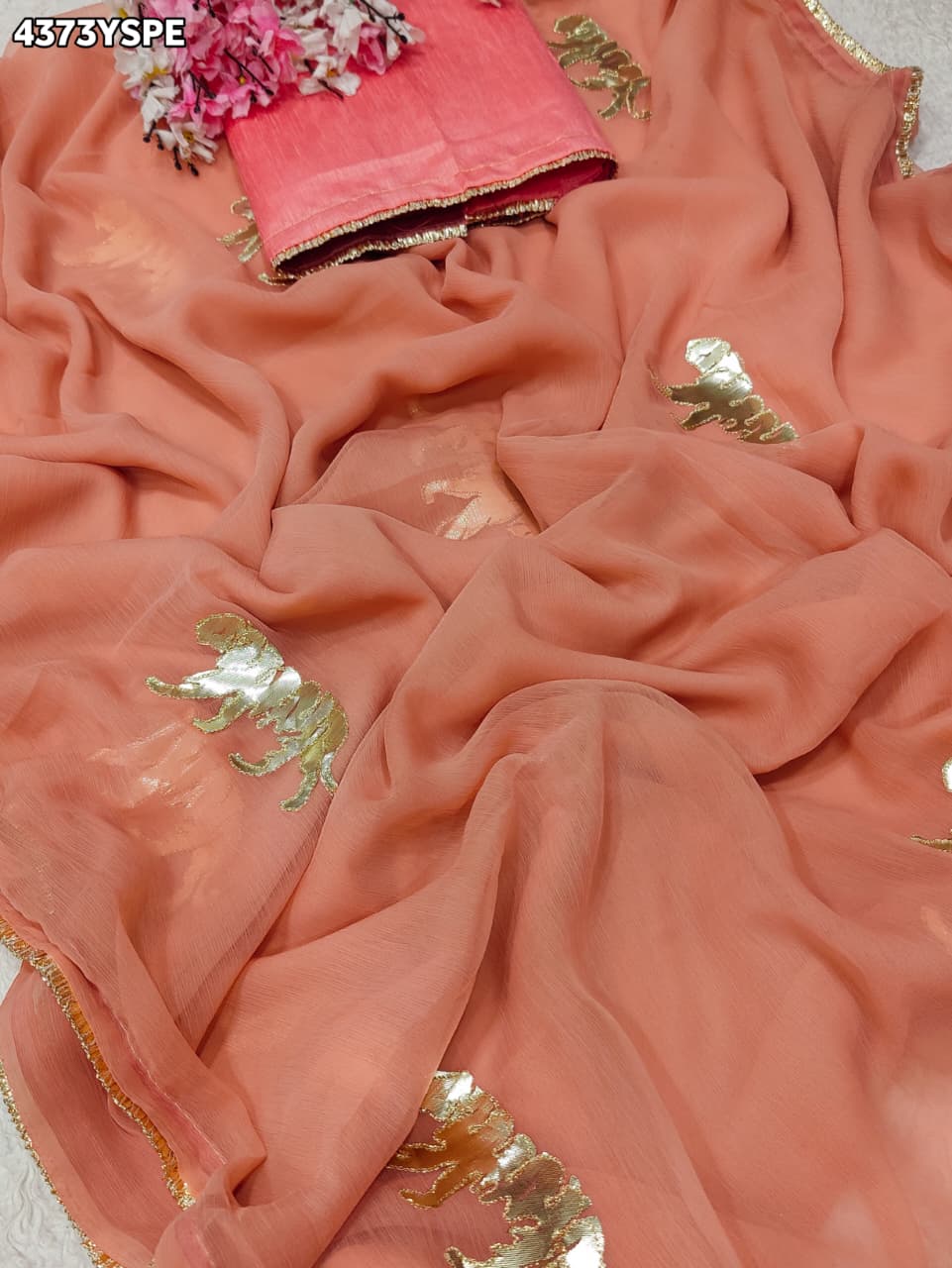 KcPc New Beautiful Chiffon Saree with Rich Gota Work and Royal Appeal