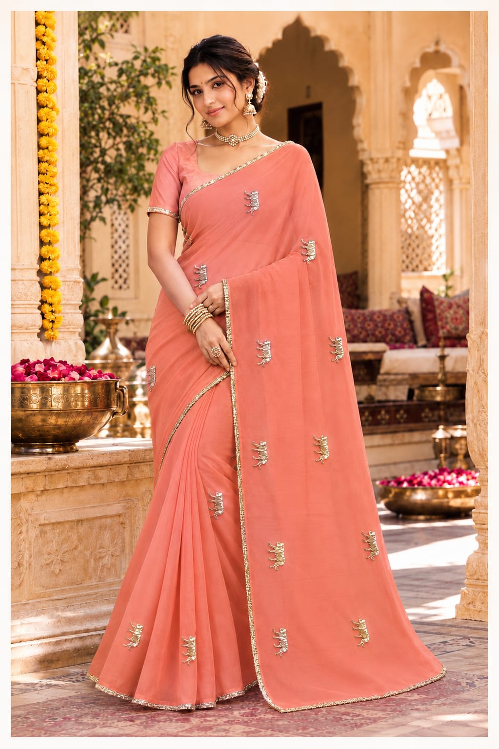 KcPc New Beautiful Chiffon Saree with Rich Gota Work and Royal Appeal