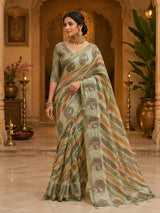 KcPc Traditional Leheriya Cotton Silk Saree with Designer Aari Tari WorkSTL