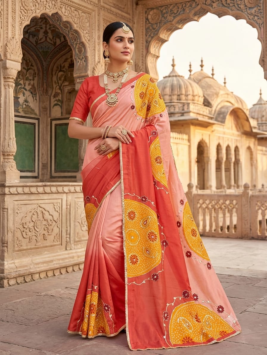 KcPc Premium HO Silk Bandhani Saree with Gotapatti WorkGAN