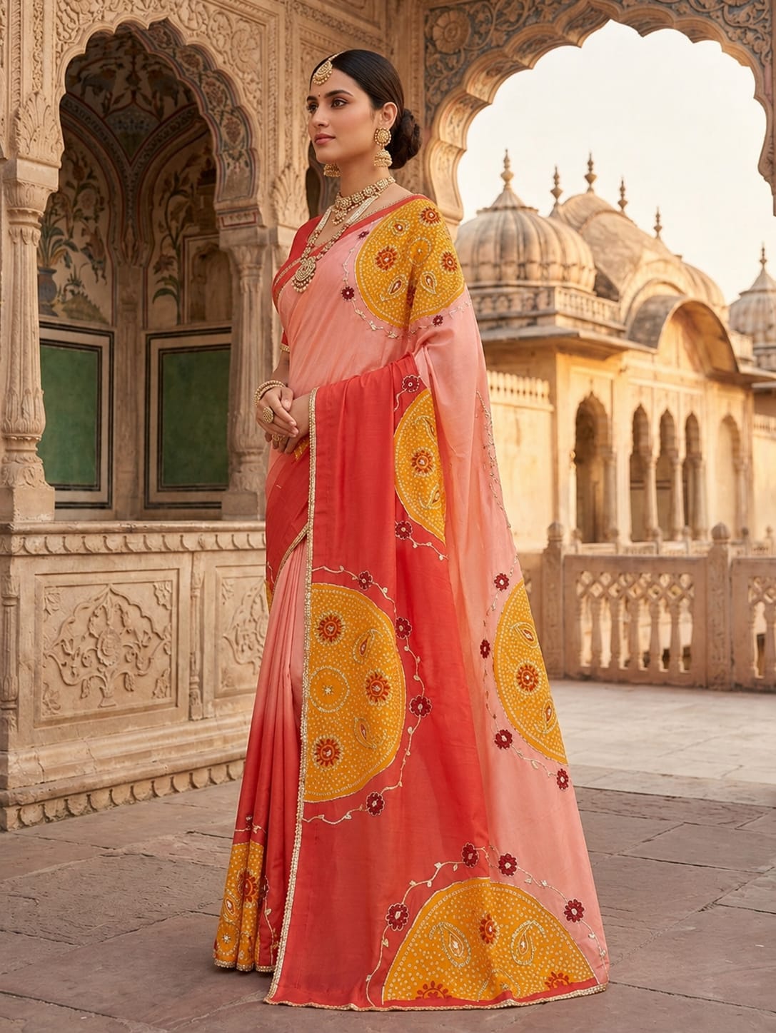 KcPc Premium HO Silk Bandhani Saree with Gotapatti WorkGAN
