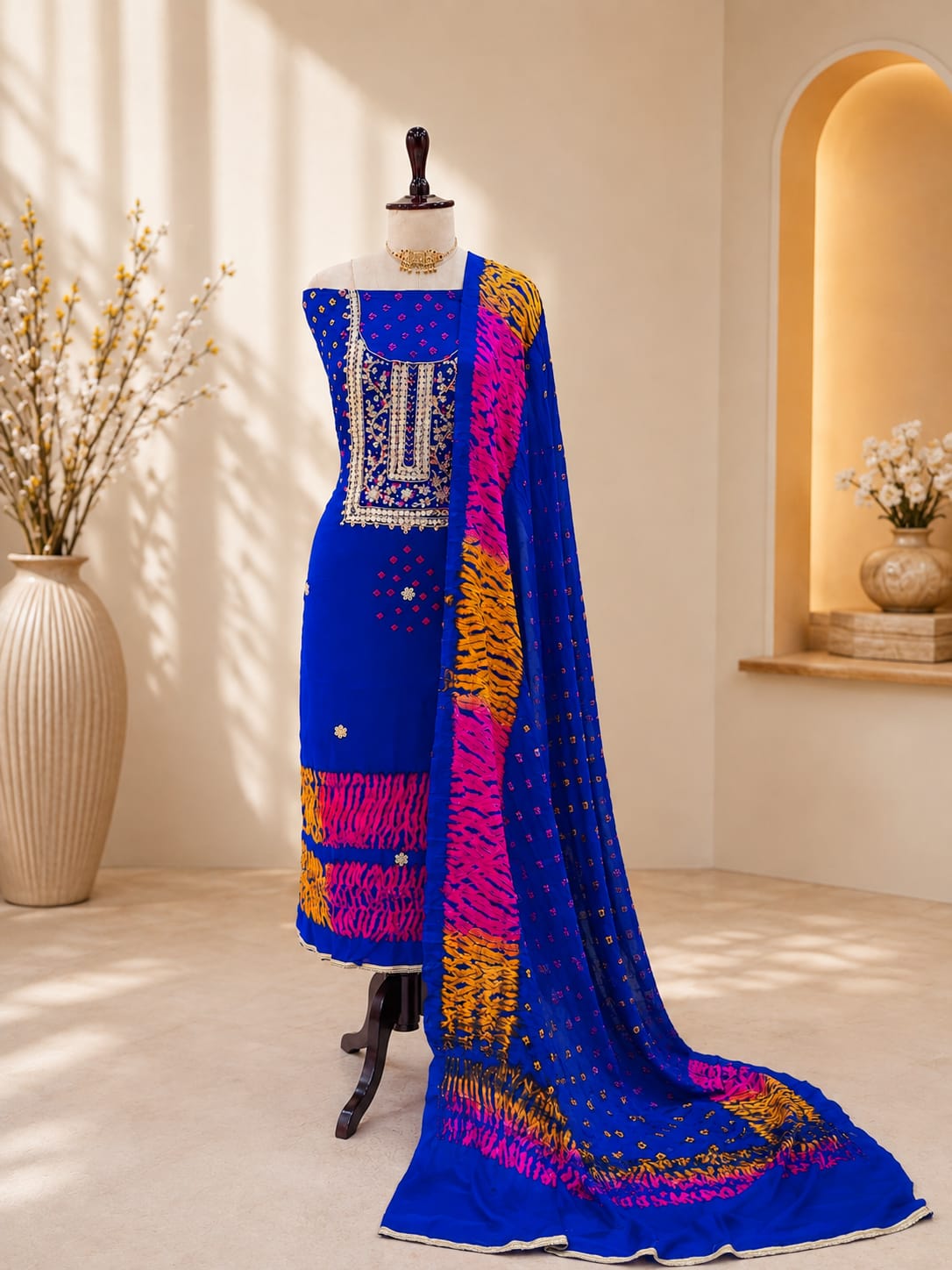 KcPc Premium Modal Silk Bandhani Suit Set with Gotapatti Work JITEN