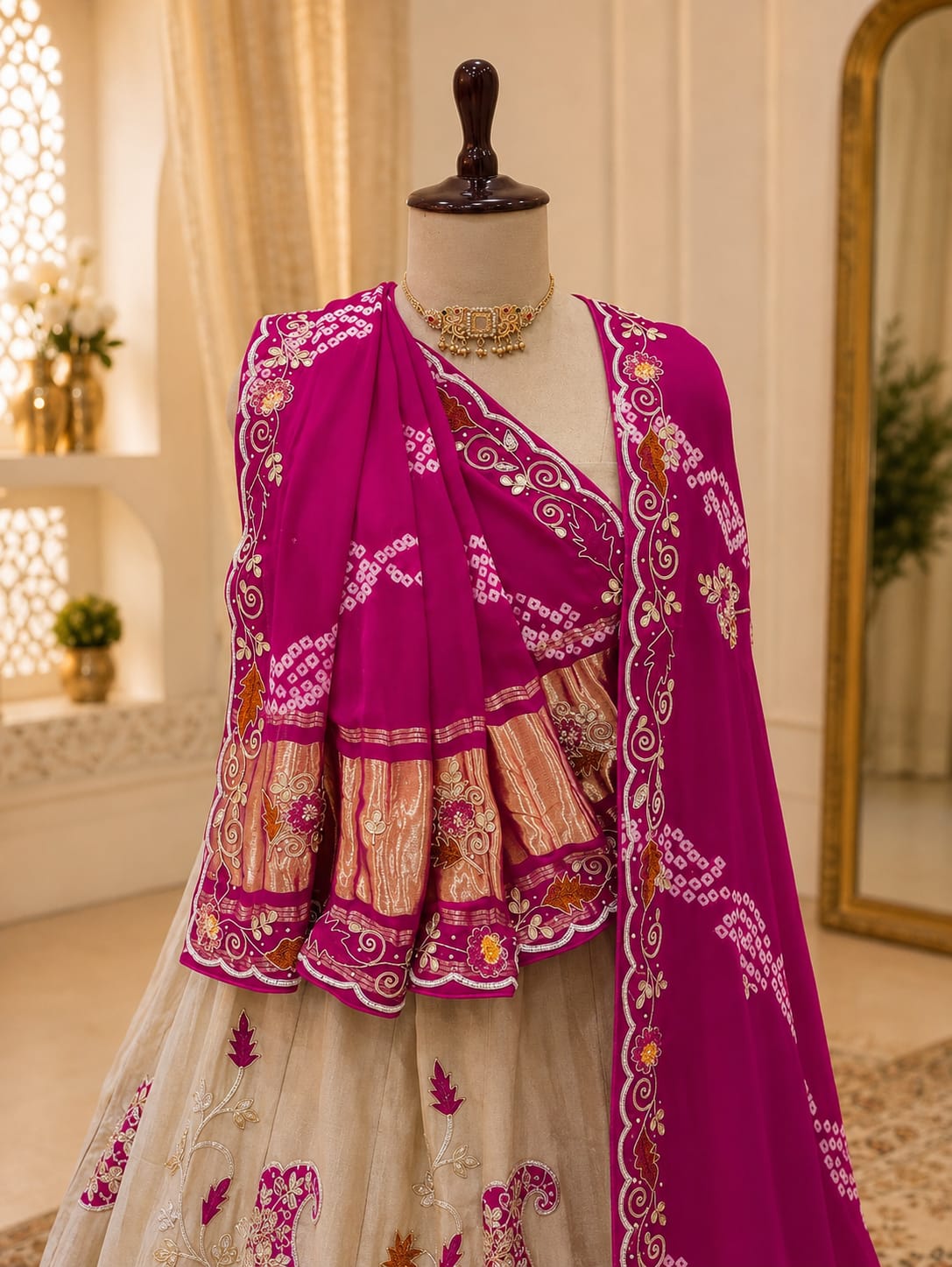 KcPc Premium Bandhani Style Upada Silk Lehenga with Rich Gotapatti DetailingMAD