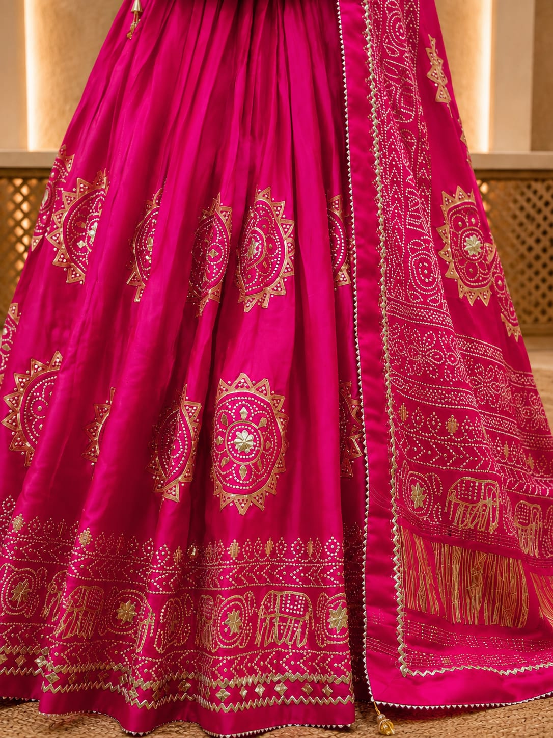 KcPc Royal Look Gaji Silk Bandhani Lehenga for WomenGOR