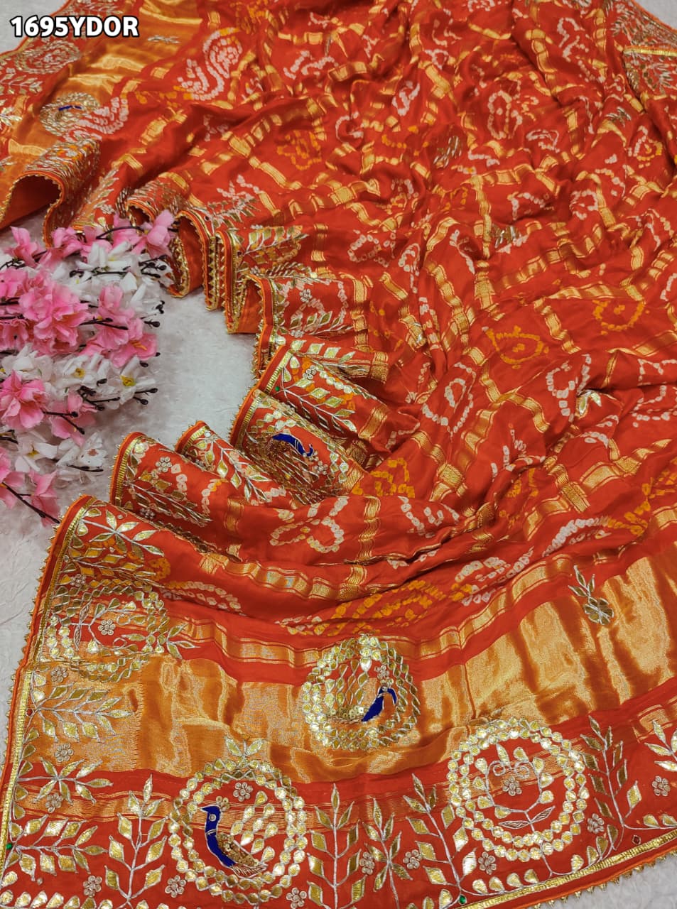 KcPc New Traditional Gaji Silk Bandhej Dupatta with Elegant Gota Patti WorkAMT