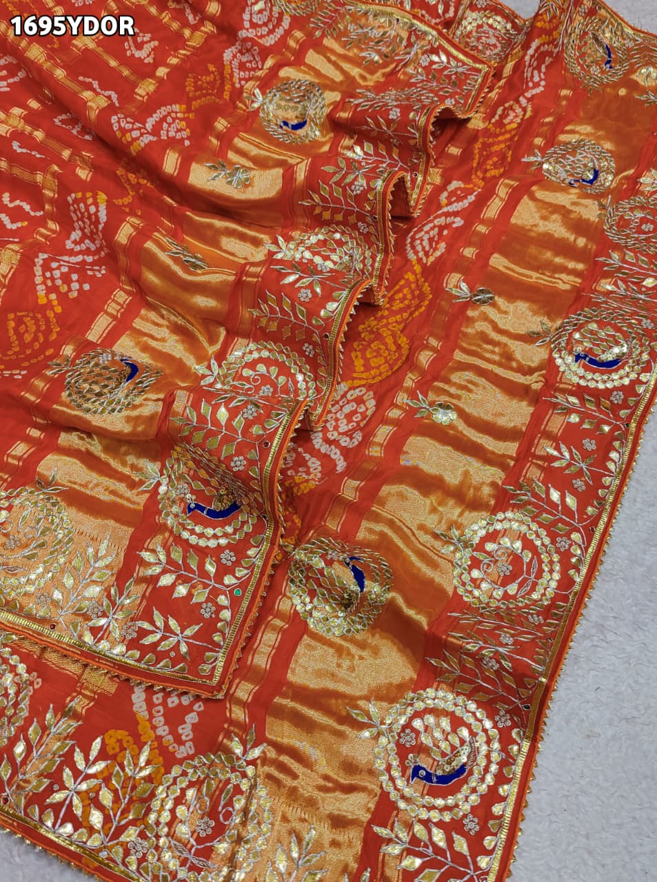 KcPc New Traditional Gaji Silk Bandhej Dupatta with Elegant Gota Patti WorkAMT