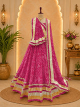 KcPc New Georgette Bandhani Style Lehenga with Gota Border Wedding Wear Collection SSB