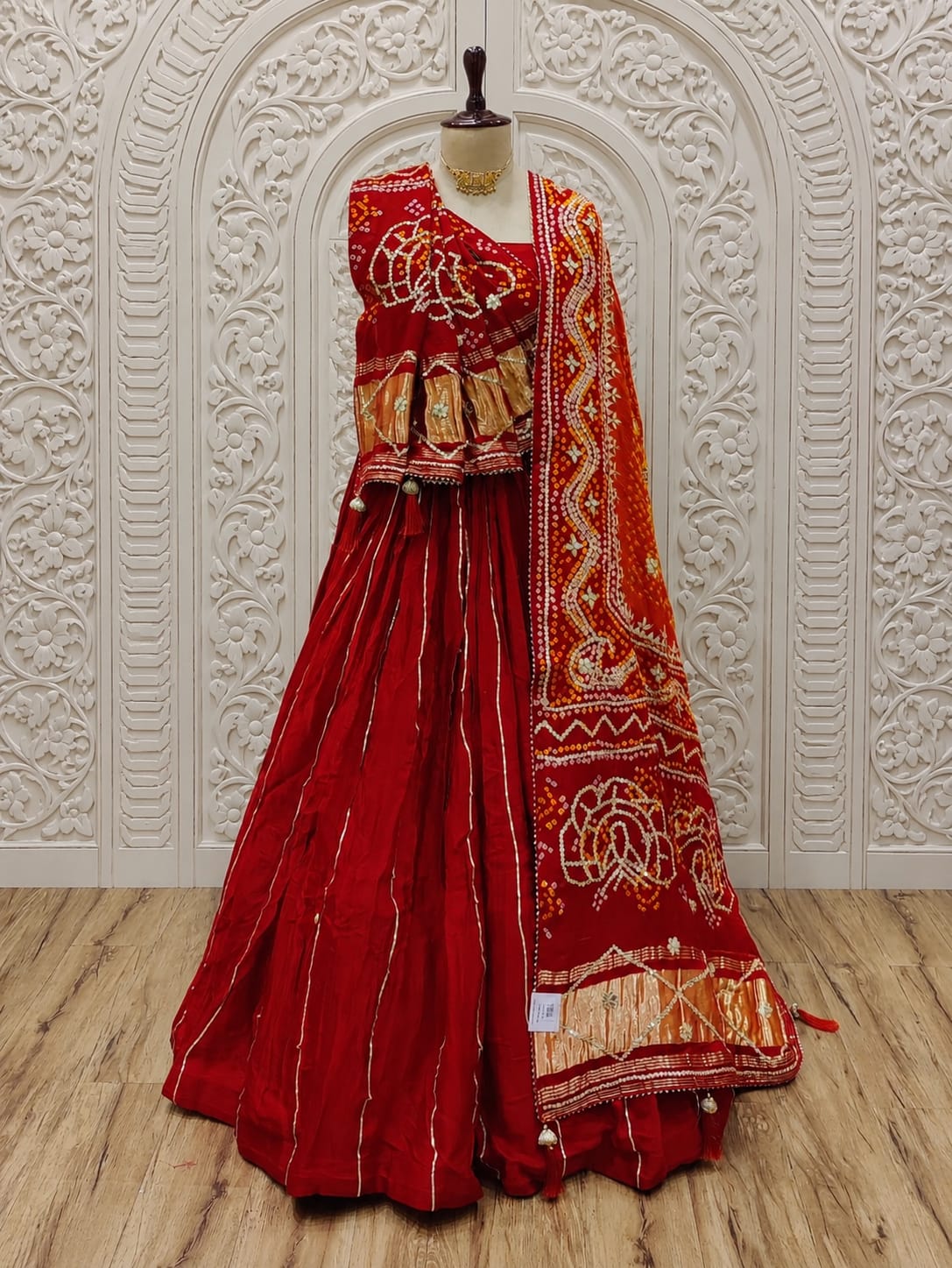 KcPcPure Gaji Silk Bandhani Lehenga with Gota Patti Work SATIS