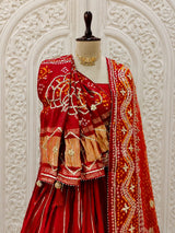 KcPcPure Gaji Silk Bandhani Lehenga with Gota Patti Work SATIS