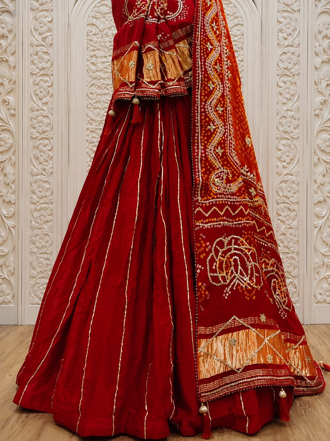 KcPcPure Gaji Silk Bandhani Lehenga with Gota Patti Work SATIS