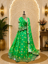 KcPc New Elegant Bandhani Style Chinon Silk Lehenga with Hand Gotapatti Work SSB