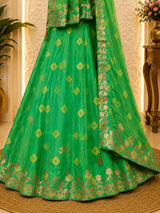 KcPc New Elegant Bandhani Style Chinon Silk Lehenga with Hand Gotapatti Work SSB