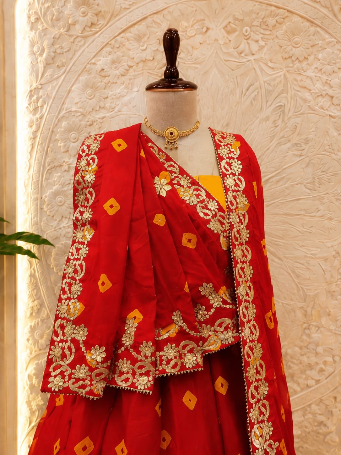 KcPc New Chinon Silk Bandhani Style Lehenga with Gotapatti Work Festive Wear SSB