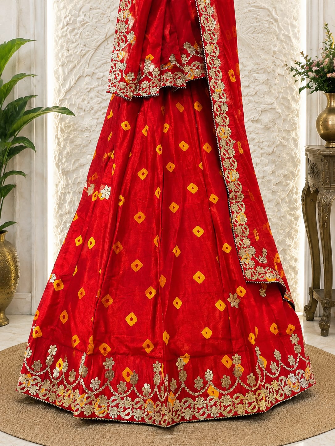 KcPc New Chinon Silk Bandhani Style Lehenga with Gotapatti Work Festive Wear SSB