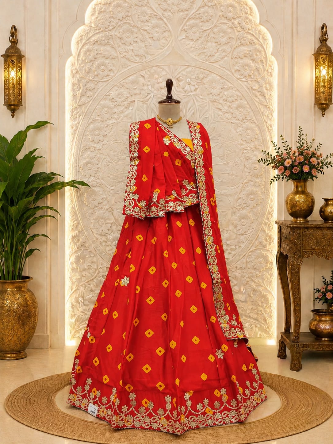 KcPc New Chinon Silk Bandhani Style Lehenga with Gotapatti Work Festive Wear SSB