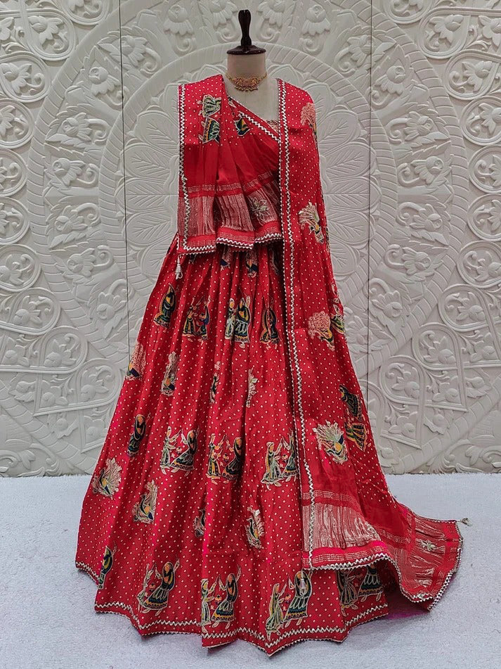 KcPc Beautiful Kalamkari Style Gaji Silk Lehenga with Gotapatti GOURI