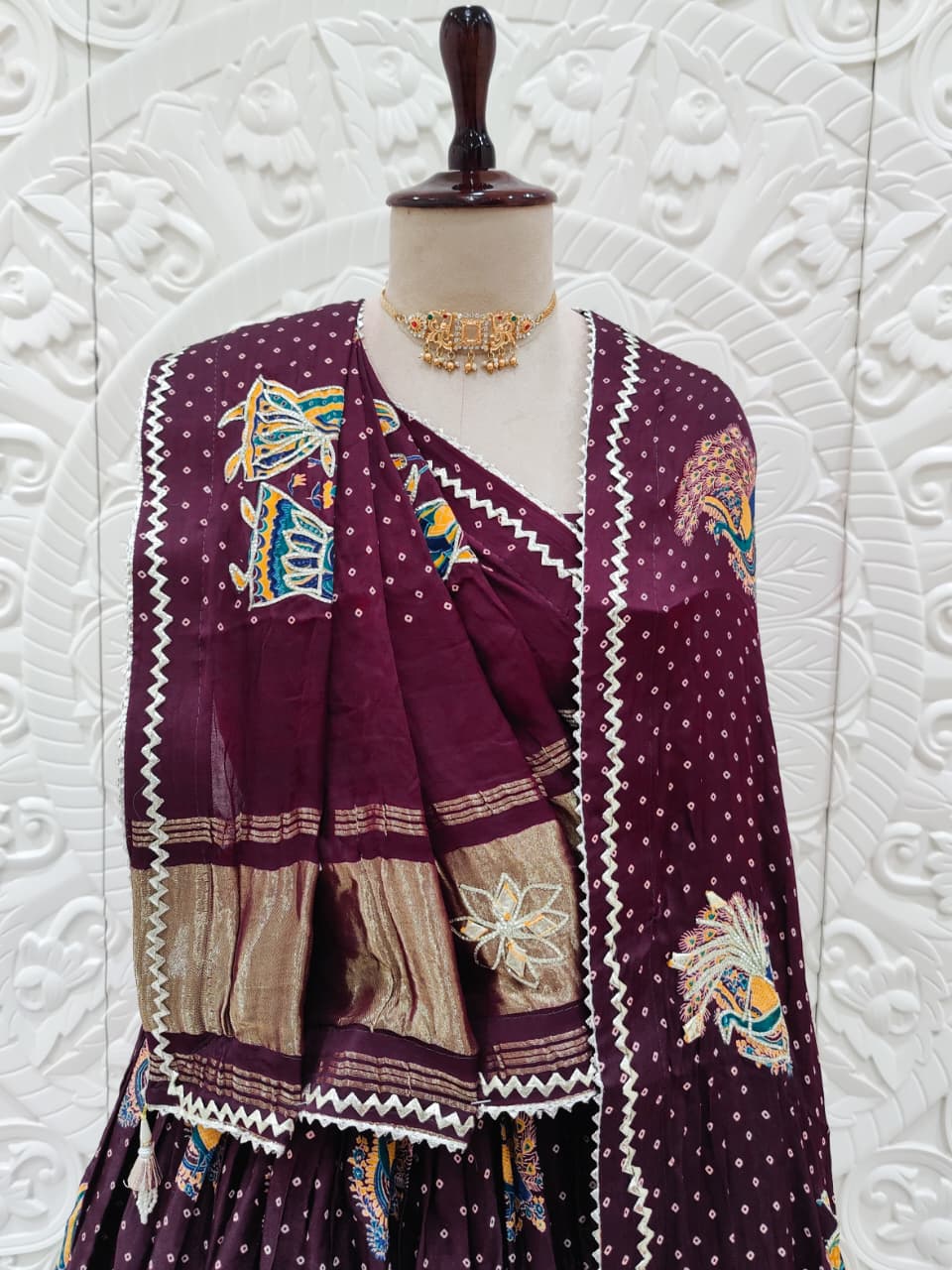 KcPc Gaji Silk Kalamkari Lehenga with Gotapatti WorkGOURI