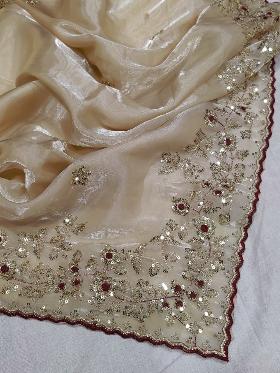 KcPc Tissue Silk Designer Saree with Beautiful Tari Embroidery WorkHM