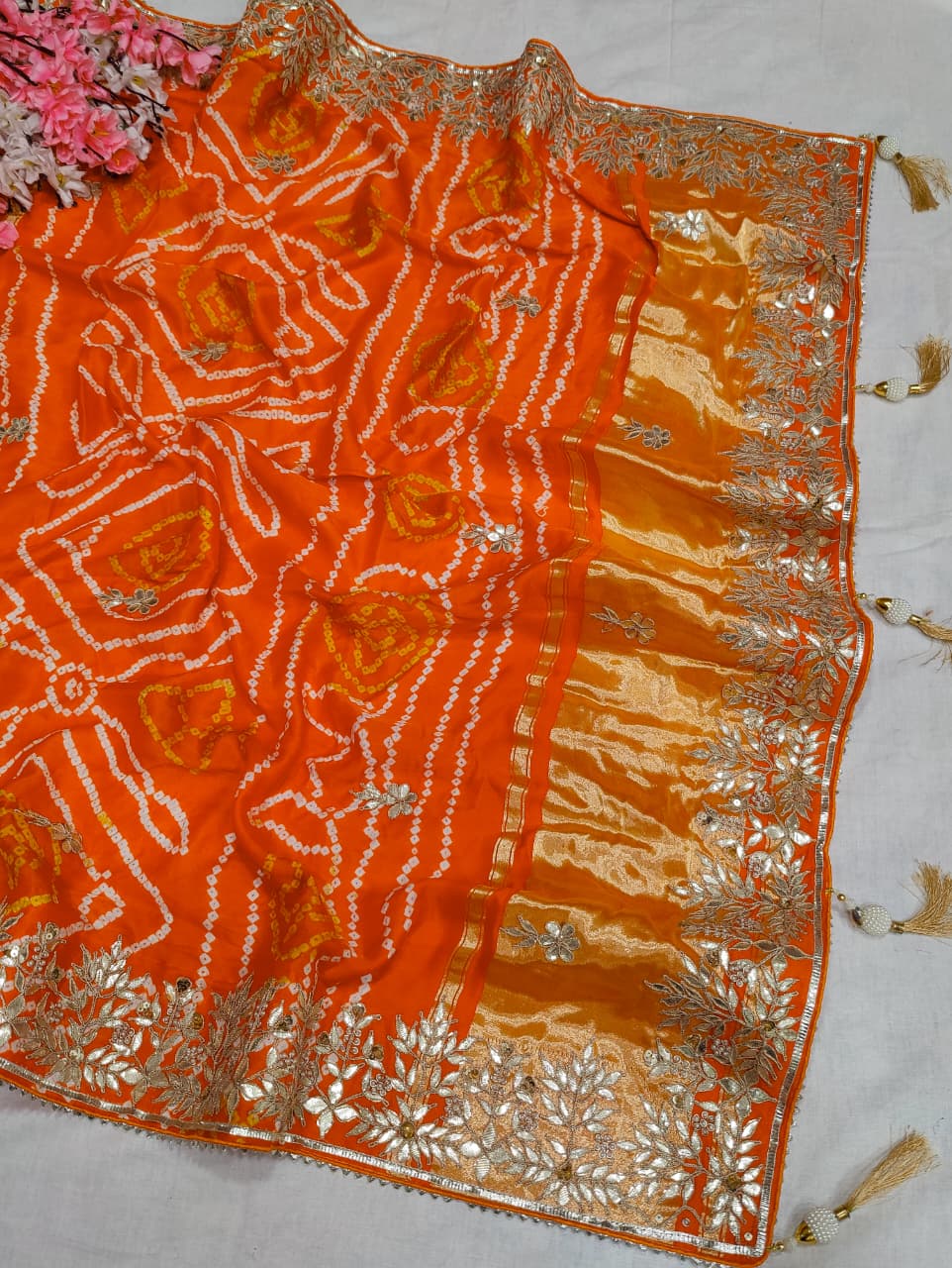 KcPc Pure Gaji Silk Bandhani Saree with Designer Gota Patti WorkAMT
