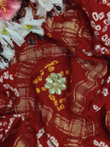 KcPc Pure Gaji Silk Bandhani Saree with Gota Patti Work AMT