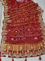 KcPc Pure Gaji Silk Bandhani Saree with Gota Patti Work AMT