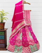 KcPc New BeautifulGaji Silk Bandhani Style With Gotapatti & Zardoji Work Lehenga MAD