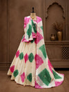 KcPc New Handcrafted Chinon Silk Lehenga Featuring Shibori Design and Gotapatti DetailingGSM