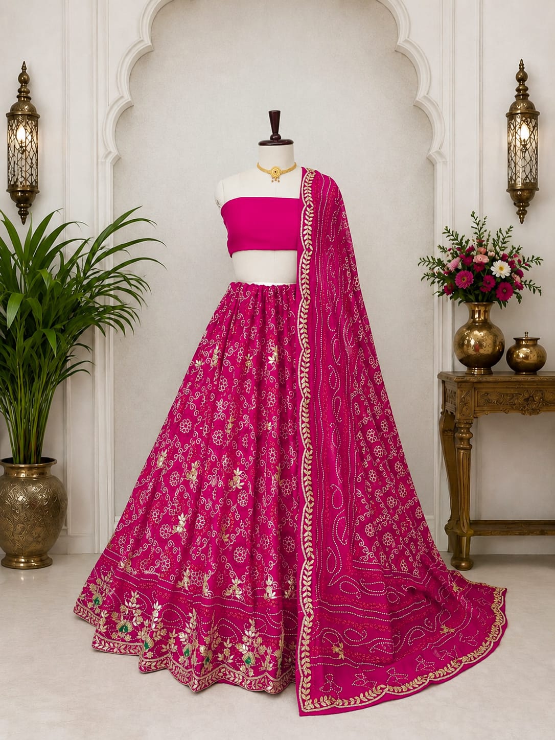 KcPc New Elegant Georgette Bandhani Lehenga with Gota Patti WorkVK