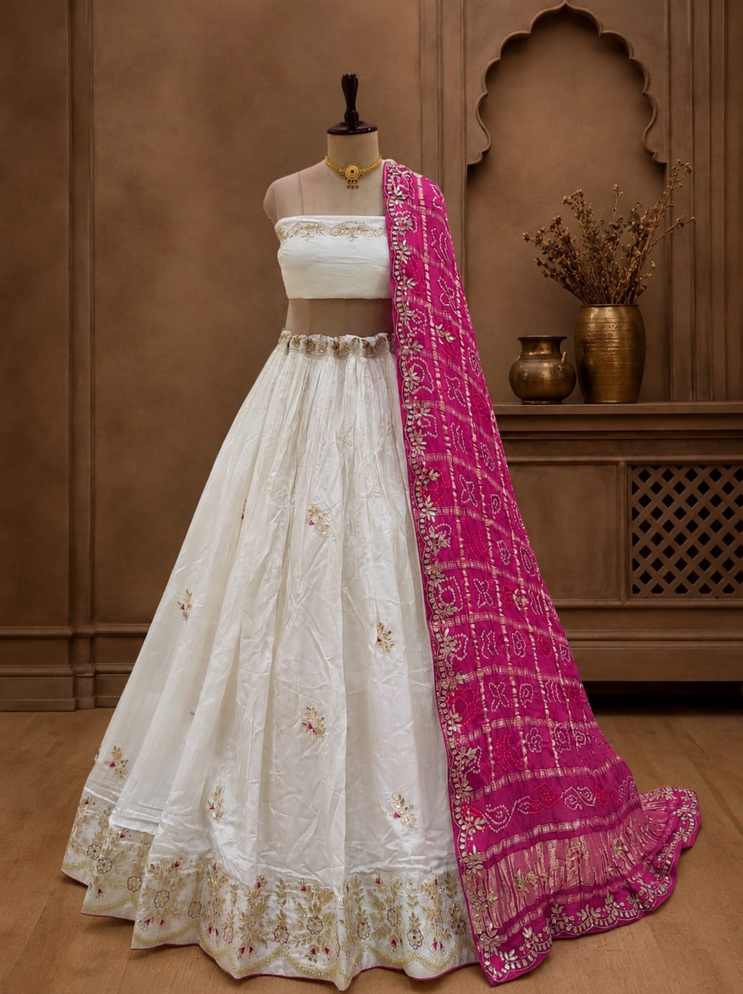 KcPc New Udapa Silk Bandhani Lehenga with Cutdana & Gota Patti Work RTK