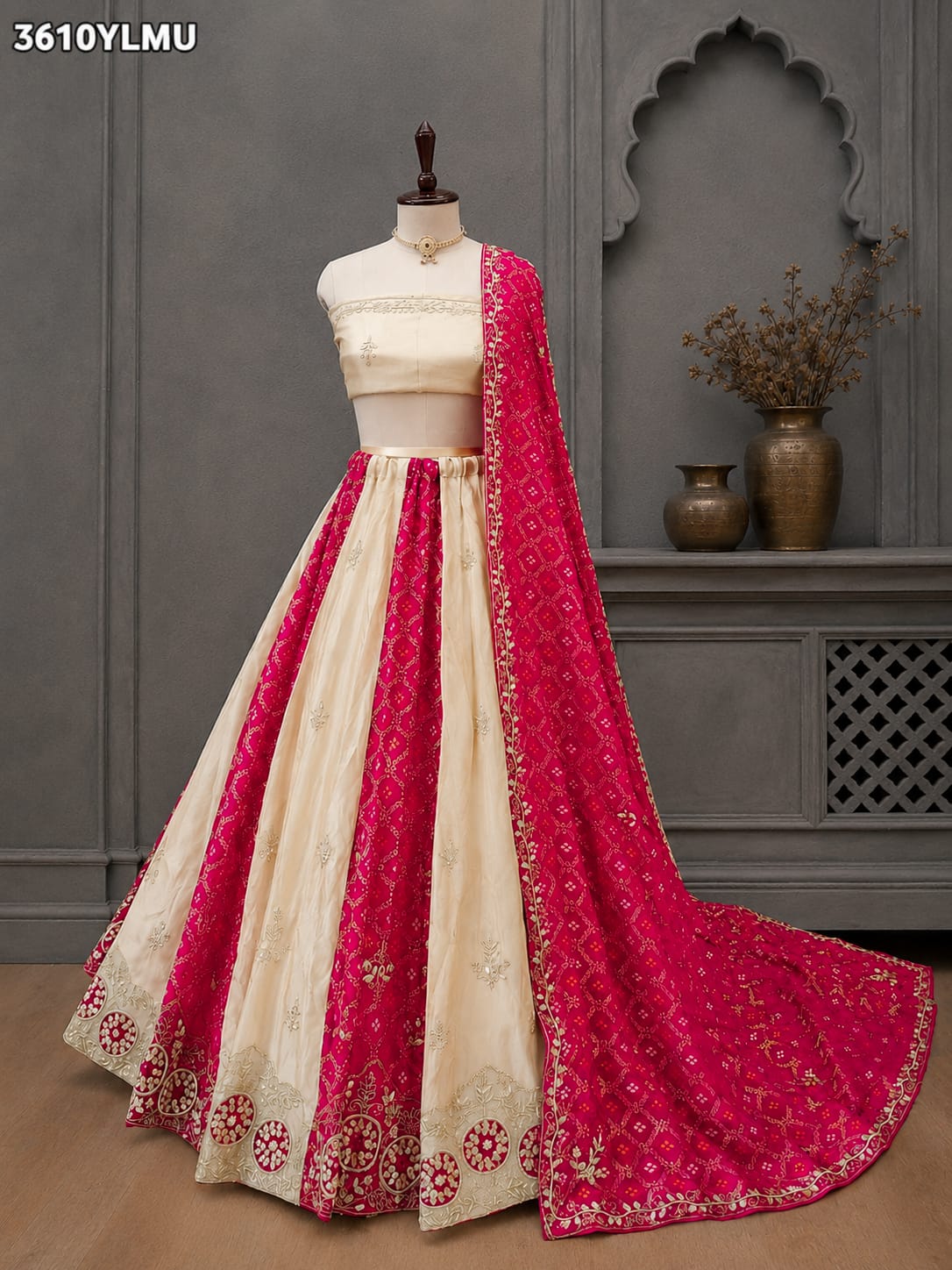 KcPc New HO Silk Bandhani Style Lehenga with GotaPatti Work VK
