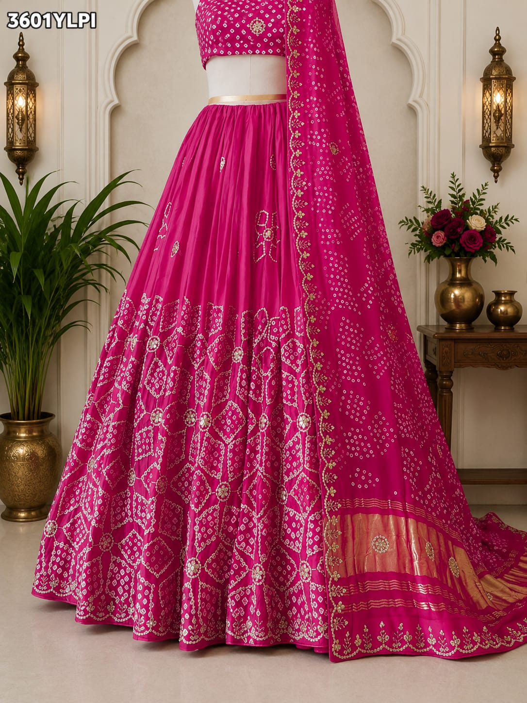 KcPc New Gaji Silk Bandhani Style Lehenga with GotaPatti Work VK