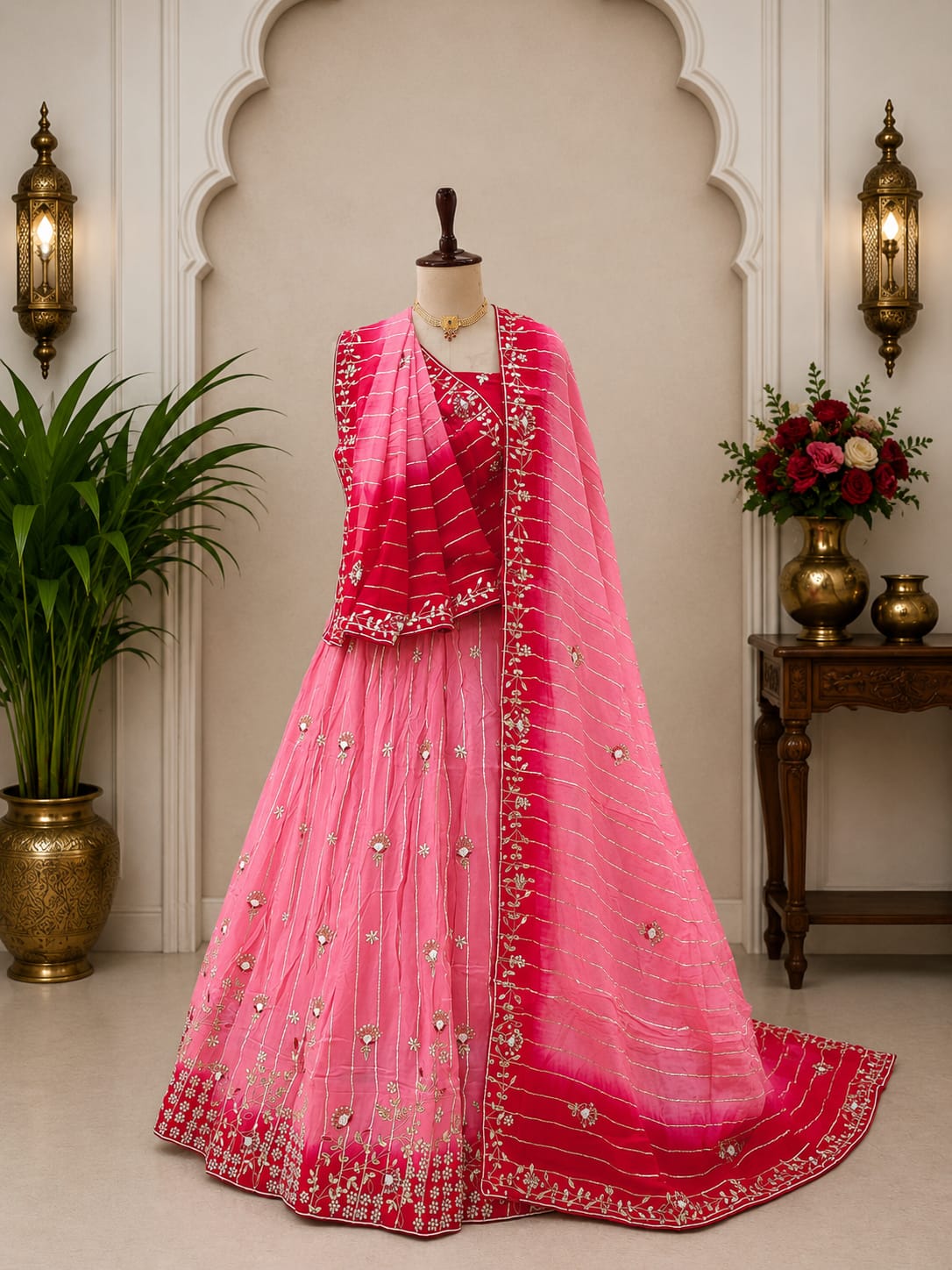 KcPc New Traditional Chinon Silk Lehenga with Cutdana Gota Patti Work Lehanga KSF