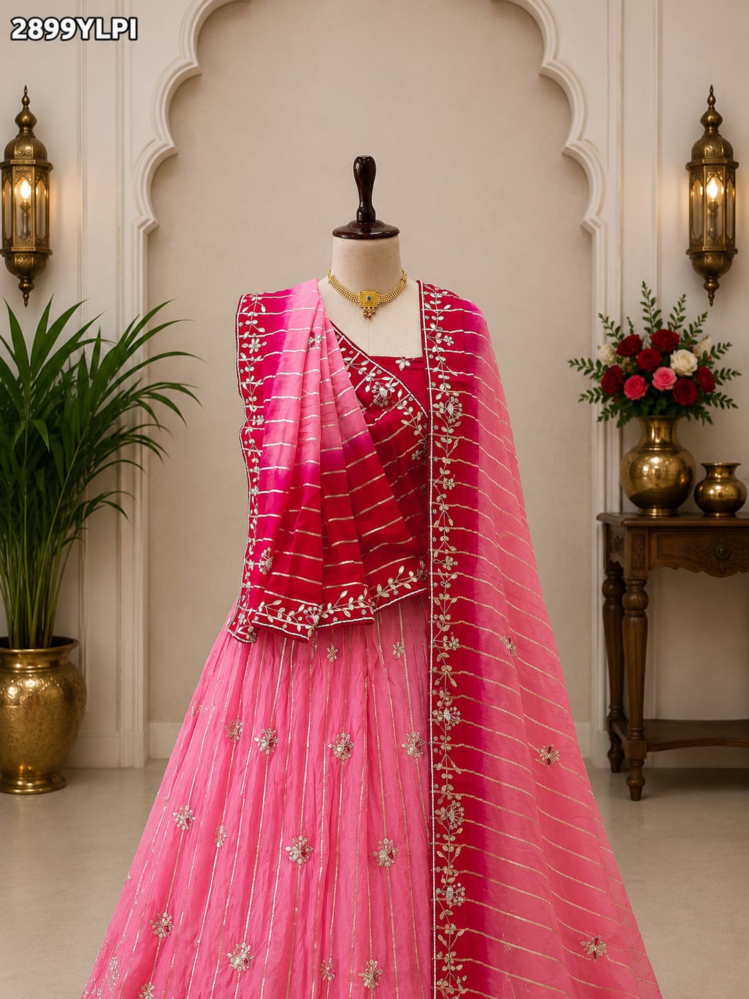 KcPc New Traditional Chinon Silk Lehenga with Cutdana Gota Patti Work Lehanga KSF