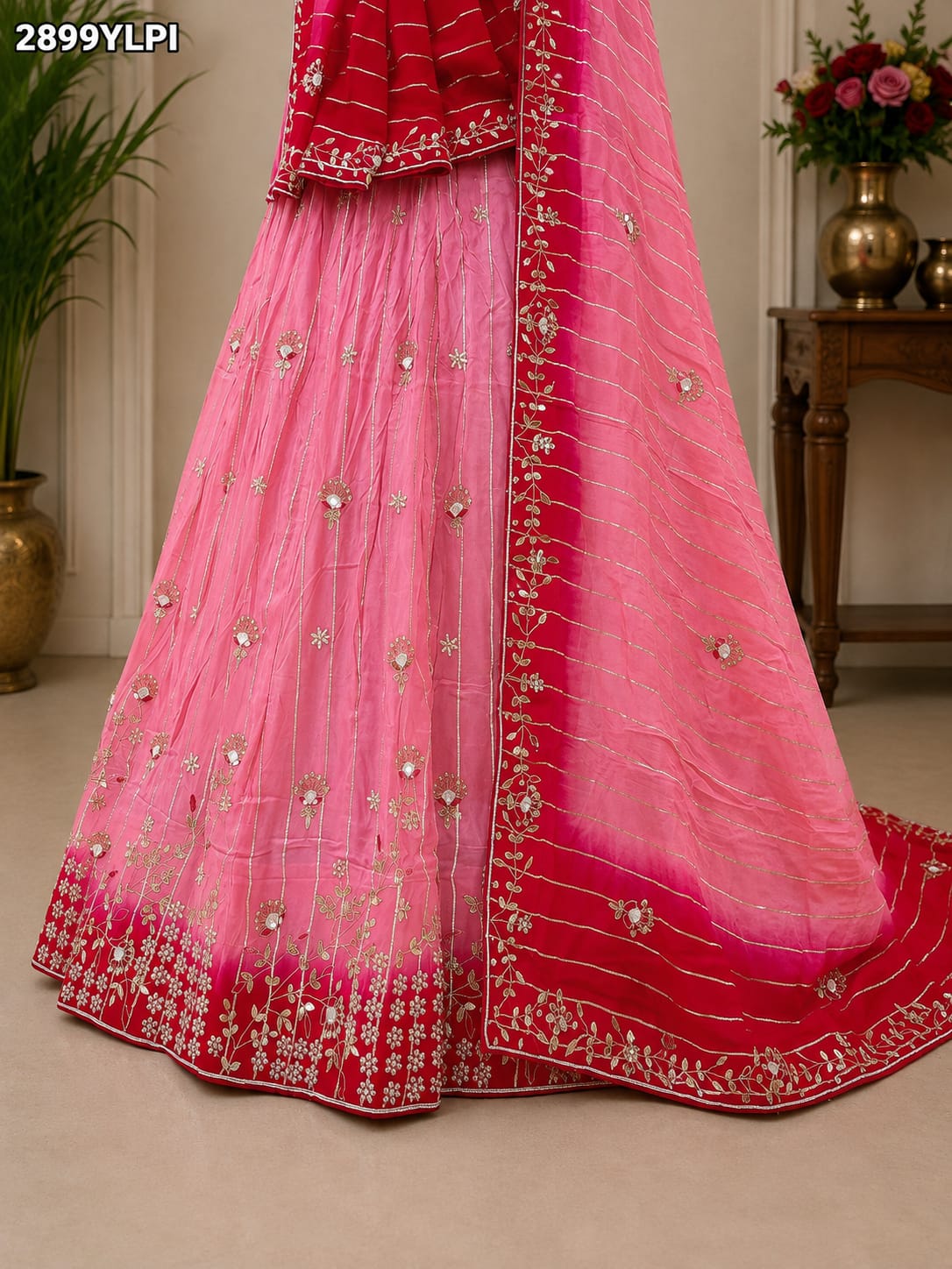 KcPc New Traditional Chinon Silk Lehenga with Cutdana Gota Patti Work Lehanga KSF