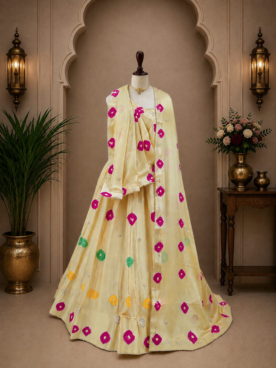 KcPc New Elegant Chinon Silk Shibori Lehenga with Cutdana HandworkGSM