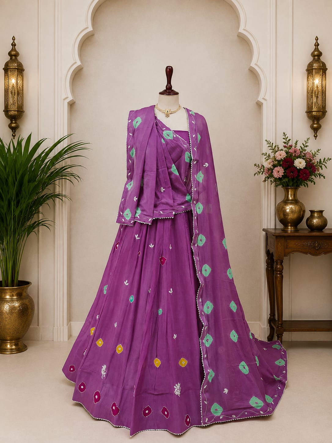 KcPc New Ethnic Shibori Chinon Silk Lehenga with Cutdana KarigariGSM