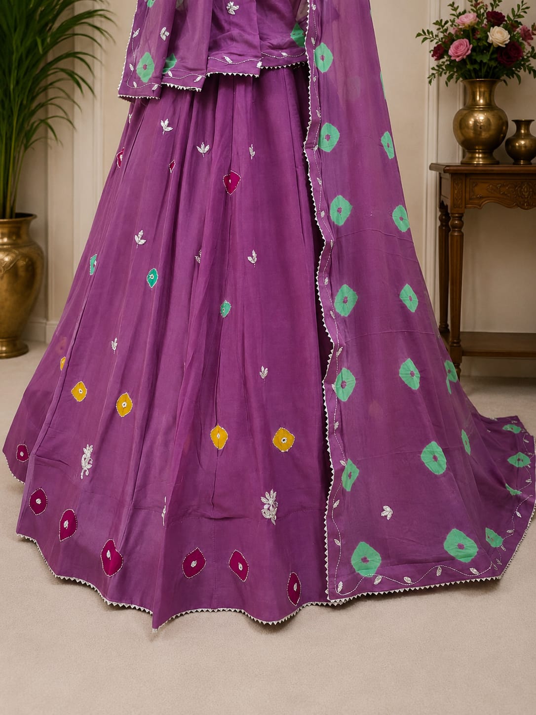 KcPc New Ethnic Shibori Chinon Silk Lehenga with Cutdana KarigariGSM