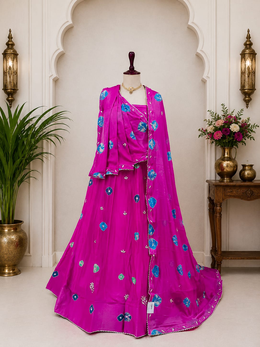 KcPc New Traditional Shibori Style Chinon Silk Lehenga with Cutdana HandworkGSM