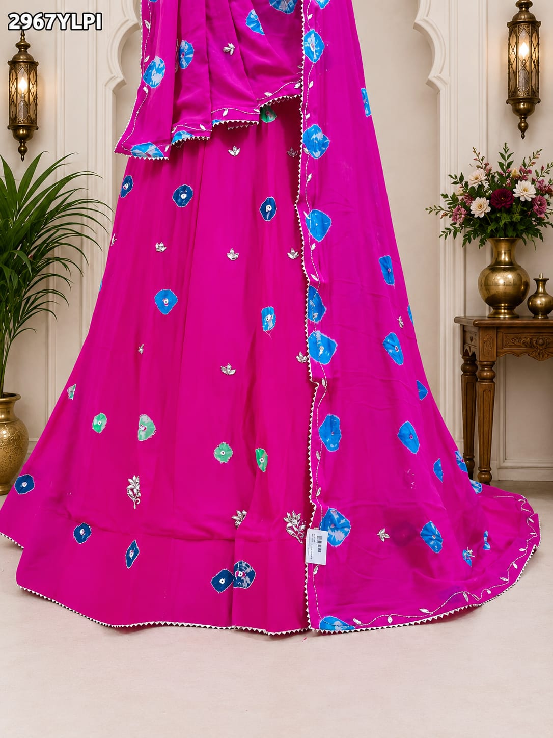 KcPc New Traditional Shibori Style Chinon Silk Lehenga with Cutdana HandworkGSM